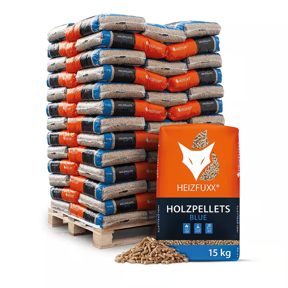 Heizfuxx Holzpellets Blue 15kg x 20 Sack 300kg Palette Weichholzpellets Enplus A1 Pellets